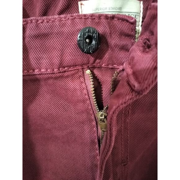 M652)Smoke Rise Burgundy Biker Distressed Splatter Zipper Tapper Jeans Sz 42/32 - Picture 3 of 9